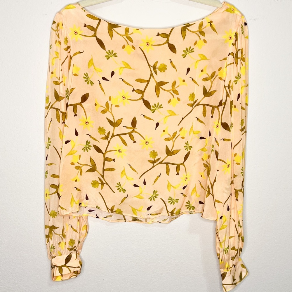Anthropologie Guapa Miele Peach Floral Sheer Long Sleeve Keyhole Blouse